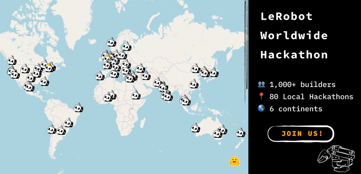 Thomas Wolf (@thom_wolf) on Twitter photo nothing to see here โ the LeRobot hackathon is just quietly shaping up to be
the
largest
hackathon
ever
we passed 1000 registered participants. 80 local sessions. on every continent. all connected in a huge Zoom call
curious about robotics? you can still join
it's on 6/14 nothing to see here โ the LeRobot hackathon is just quietly shaping up to be
the
largest
hackathon
ever
we passed 1000 registered participants. 80 local sessions. on every continent. all connected in a huge Zoom call
curious about robotics? you can still join
it's on 6/14