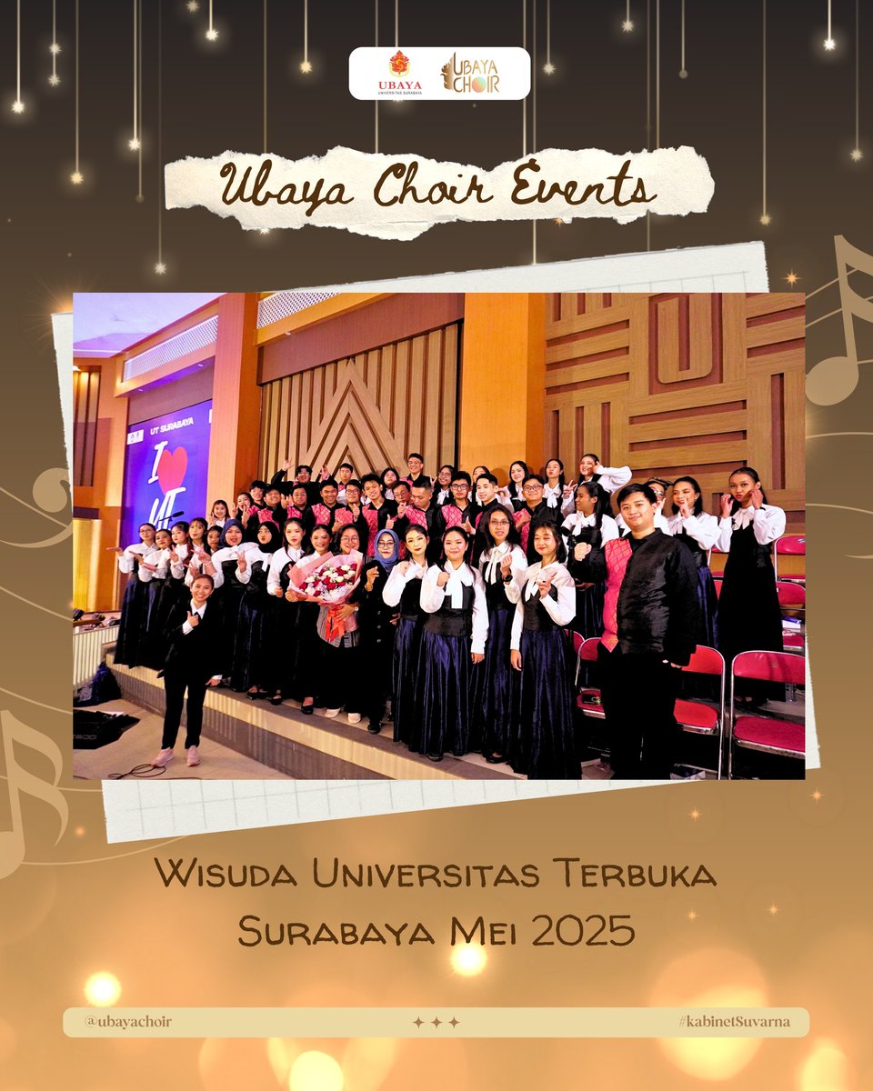 PS_Ubaya's tweet photo. UBAYA Choir kembali mendapat kesempatan untuk mengisi acara wisuda Universitas Terbuka Surabaya Periode April 2024/2025.
Terima kasih kepada pihak Universitas Terbuka Surabaya yang telah memberikan kepercayaan dan kesempatan ini kepada kami 😊🙏
#UBAYAChoir
#KabinetSuvarna https://t.co/wqsthEyBg0