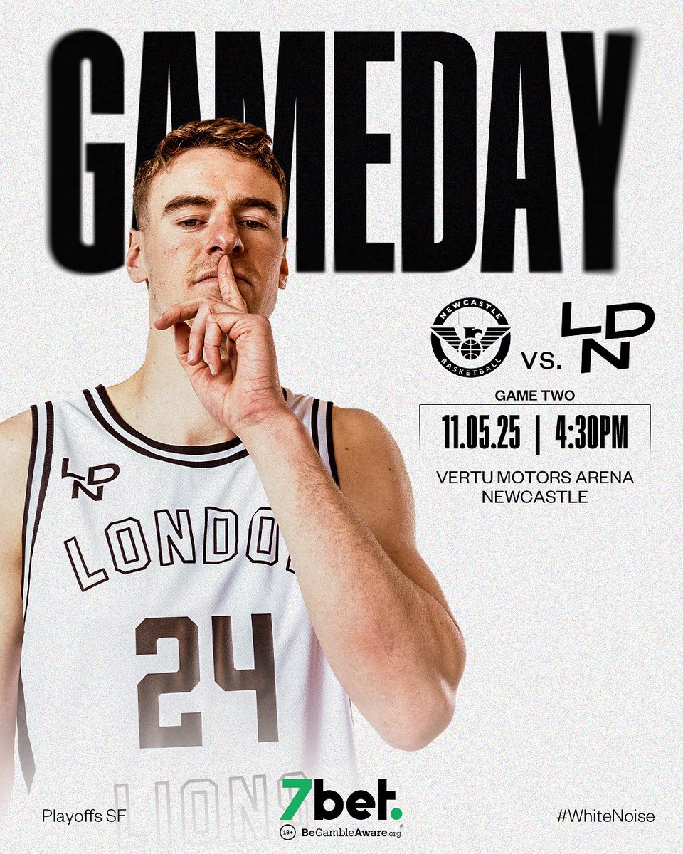 It all comes down to this!

⏰ 4:30pm
🗓️ Sunday 11th May
🆚 <a href="/NewcastleEagle/">Newcastle Eagles</a> 
📍 Vertu Motors Arena
📺 Live on <a href="/dazngroup/">DAZN</a> 

#WhiteNoise
#PlayoffSemiFinal 
#WeAreLondon