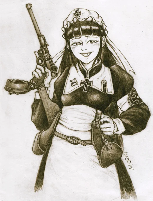 メイドの日の続き(だから翌日だってば)。先の絵ともども、こういう感じのをまたそのうち改めて描きたいなあって思ってます。それにしても、どういう御屋敷なんでしょうね(笑) 