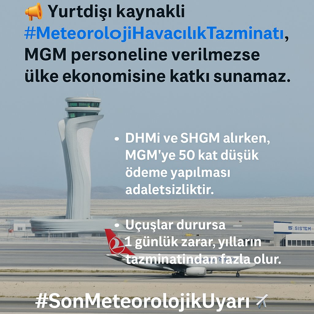 Nowcasting_Turk's tweet photo. Yurtdışı kaynaklı olan ve hazineden 1 kuruş çıkmayacak  #MeteorolojiHavacılıkTazminatı DHMİ-SHGM personeline verilirken MGM görmezden geliniyor. 50 kat fark adil mi? Uçuşlar durursa 1 günlük kayıp, yıllarca ödenmeyen tazminattan daha büyük zarara yol açar. #SonMeteorolojikUyarı https://t.co/ojfu5gnxQ8