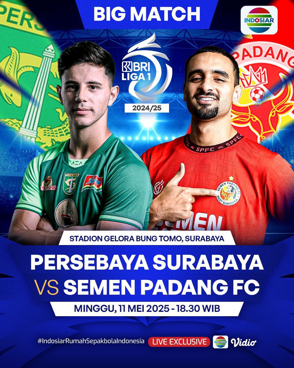 Bajul Ijo siap amankan 3 poin untuk jatah Asia. Kabau Sirrah siap bertarung merebut 3 poin tersebut demi asa bertahan di Liga 1. Siapa berhasil dengan misinya?

Saksikan Persebaya Surabaya vs Semen Padang FC. Malam ini pukul 18.30 WIB. Live di Indosiar dan Vidio.

#BRILiga1