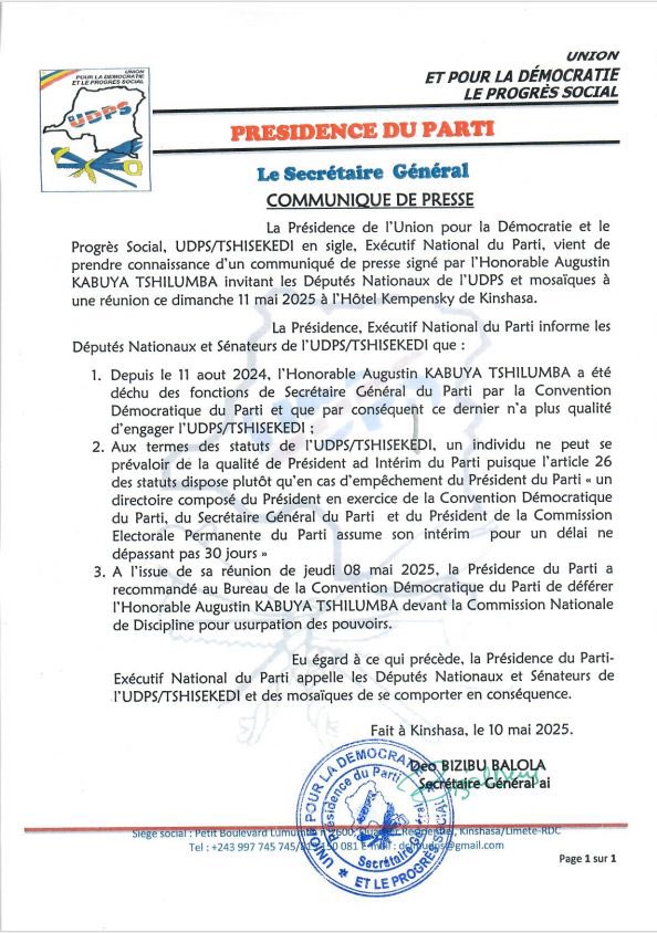 #RDC: Deux communiqués qui actent le désordre au sein du parti présidentiel, UDPS 👇👇👇