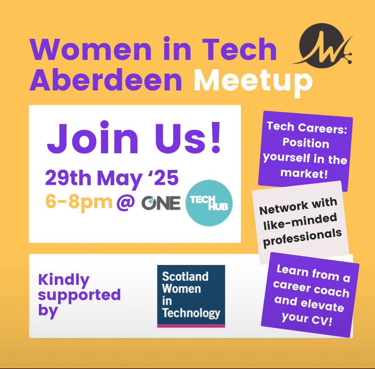 Scotland WiT (@scot_wit) on Twitter photo Join us in Aberedeen on the 29th of May for our next meet-up: Careers in Tech - Position Yourself in the Market.
📅 29th May 🏢 One Tech Hub 🕕 6:00 PM
Together with Naomi Jones, we'll explore how to position yourself.
👉 Register now: lnkd.in/epwE9Ycz Join us in Aberedeen on the 29th of May for our next meet-up: Careers in Tech - Position Yourself in the Market.
📅 29th May 🏢 One Tech Hub 🕕 6:00 PM
Together with Naomi Jones, we'll explore how to position yourself.
👉 Register now: lnkd.in/epwE9Ycz