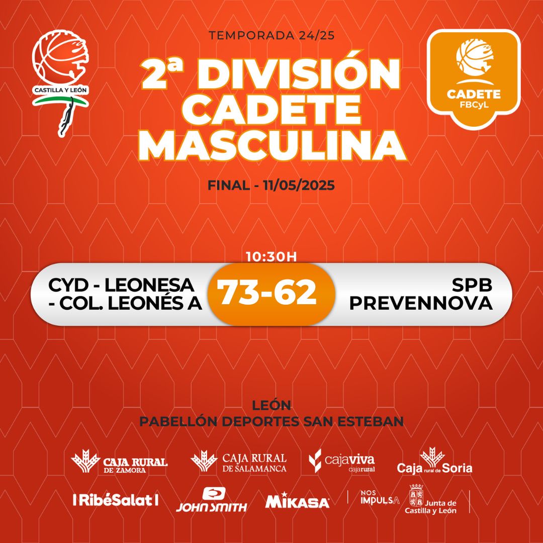FBCyL (@fbcyl) on Twitter photo 🏆 Copa CyL Cadete Masculina ⛹️♂️ 2ª División | Resultado Final
#CyDLColegioLeonés A 7⃣3⃣ 🆚 6⃣2⃣<a href="/CanteraSPB/">CanteraSPB</a>
#F4CyL2025 #BasketEnVivo 🏆 Copa CyL Cadete Masculina ⛹️♂️ 2ª División | Resultado Final
#CyDLColegioLeonés A 7⃣3⃣ 🆚 6⃣2⃣<a href="/CanteraSPB/">CanteraSPB</a>
#F4CyL2025 #BasketEnVivo