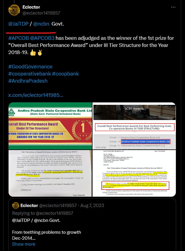 eclector1419857's tweet photo. #APCOB గతంలో TDP ప్రభుత్వ హయాంలో బాగా పనిచేసింది
కానీ ఇంకా మెరుగుపరచవచ్చు
చైర్మన్ గా ఇంకా అభివృద్ధి చేస్తారని ఆశిస్తూ Congrats & ATB @ganniunguturu garu https://t.co/JJXBXTkoPw