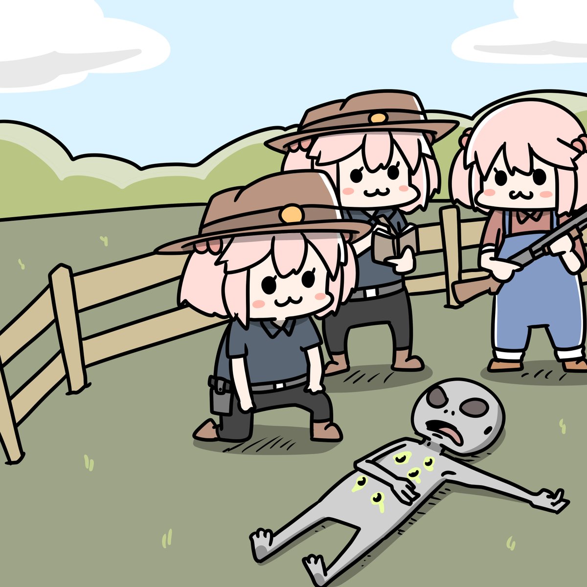 「地球外生命体と接触する漣保安官 」|Mr.Aのイラスト