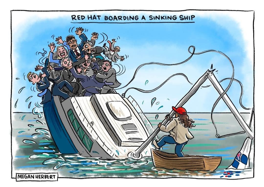Outstanding commentary on Jacinta Price joining the Liberal Party by cartoonist <a href="/meganjherbert/">Megan Herbert</a> in <a href="/theage/">The Age</a>. Absolutely brilliant. 🎨 #auspol #AusVotes25 #LibSpill