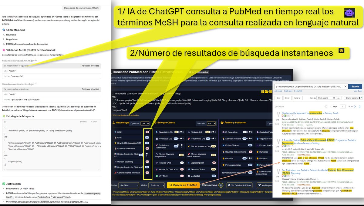 🔍Actualización de asistente de búsqueda en PubMed
1/IA de GPT consulta MeSH actualizado
2/Contador global y parcial (por filtro) de resultados de búsqueda en tiempo real
MeSH + fiable y resultados inmediatos informan nº de artículos total y de cada filtro
ernestobarrera.github.io/buscar-pubmed.…
