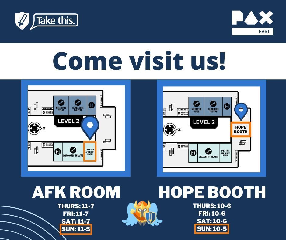 Say it ain't so! The final day of #PAXEast2025! Please note that the AFK Room and Hope Booth both close a little earlier today, so if you're coming to visit us, make sure you do so before 5pm. Have a great final day, PAX!

#PAXEast