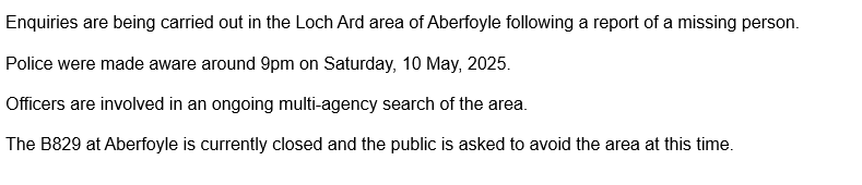 LBCNewsScot's tweet image. Police searching for missing person in Loch Ard area