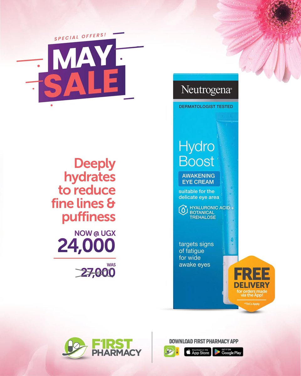 👁️ Tired of dark eye circles?�Grab the Neutrogena Hydro Boost Eye Cream now on SALE for only UGX 24,000!

Order using the First Pharmacy for app FREE* delivery!
Download now: Android: bit.ly/3yprdGa iOS: apple.co/3RpWMGG
*T&amp;Cs apply