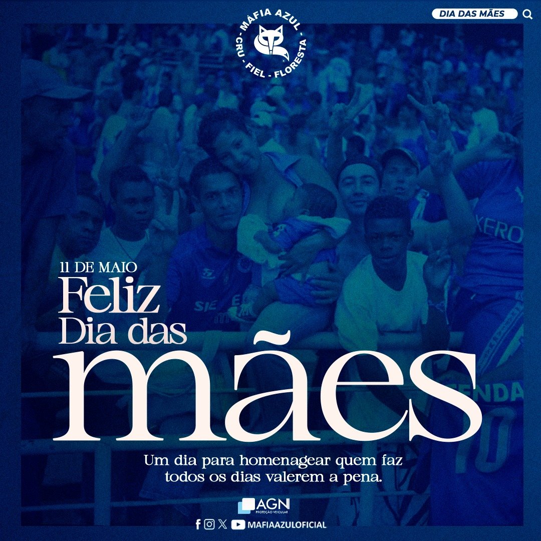 mafiaazulofc's tweet image. Hoje é dia de homenagear quem sempre esteve por perto, mesmo quando a gente tá longe, na correria da caravana, na loucura do estádio ou virando a noite voltando pra casa depois de mais uma batalha com o Cruzeiro.
A Máfia Azul deixa um abraço apertado para todas as mães dos…