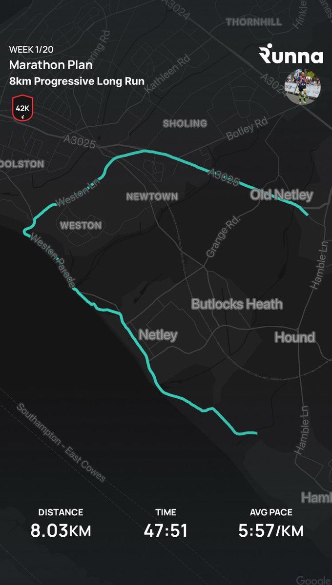 8k this morning as part of my marathon training plan with <a href="/runna/">Runna</a> #run4remy