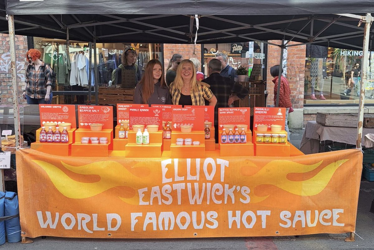 Good morning. I’m in Prestwich till 4 (or whenever I sell out) and me mum and sister are in Northern Quarter which I believe is where the trendy people go. <a href="/WorldFamousHot1/">ELLIOT EASTWICK’S WORLD FAMOUS HOT SAUCE</a>