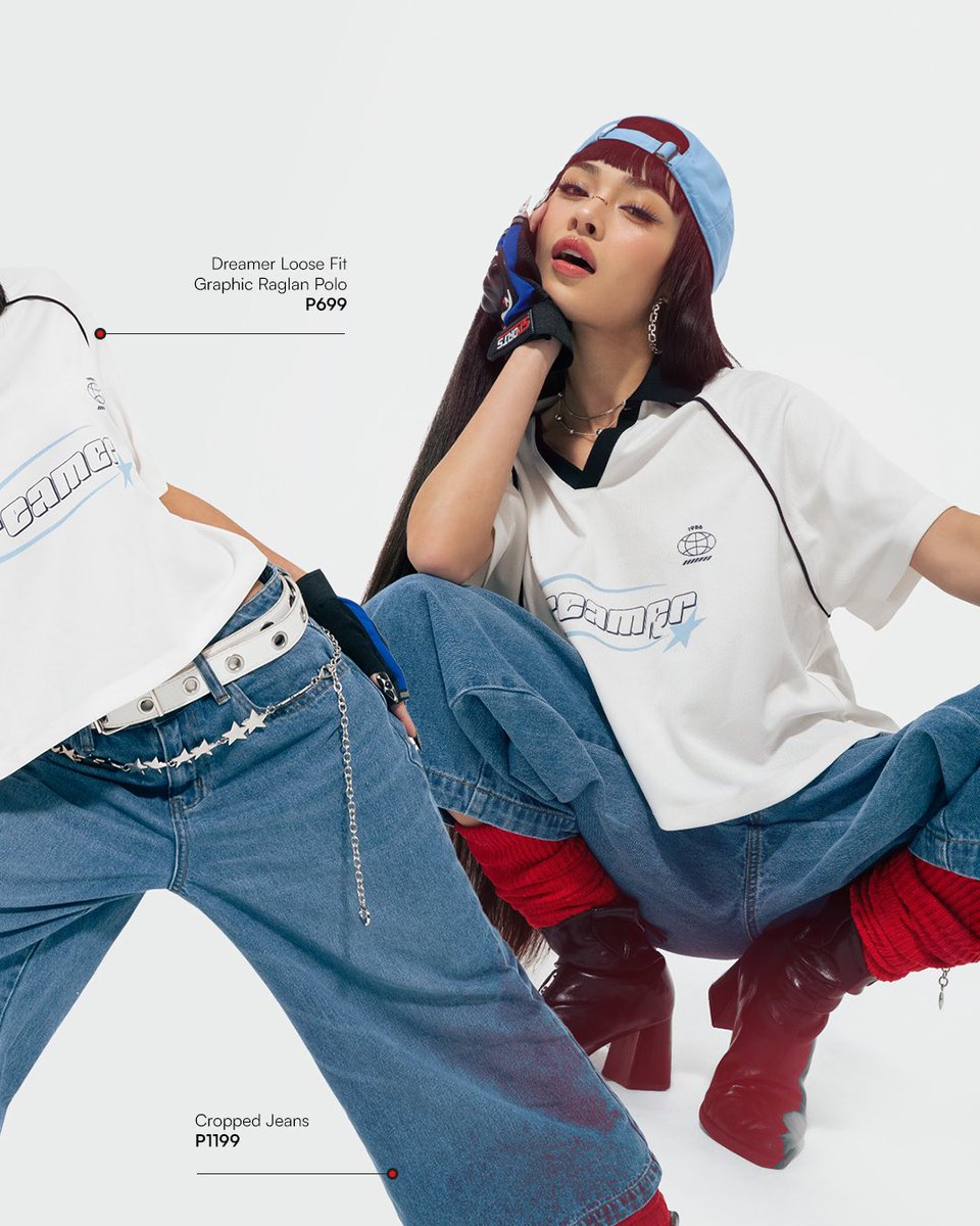 PENSHOPPE's tweet photo. Where fashion meets full motion ❤️‍🔥 

Owning her style in our Dreamer Loose Fit Graphic Raglan Polo and comfortable Cropped Jeans. Welcome to #ClubPENSHOPPE, AC!

Shop the #FullSpeedAhead collection in stores near you or online at 🌐 https://t.co/dopHXCt2JN, with buy online and pick-up in store option. ​

🇵🇭 Also available on Shopee, Lazada, Zalora, and Tiktok Shop.

#PENSHOPPE
