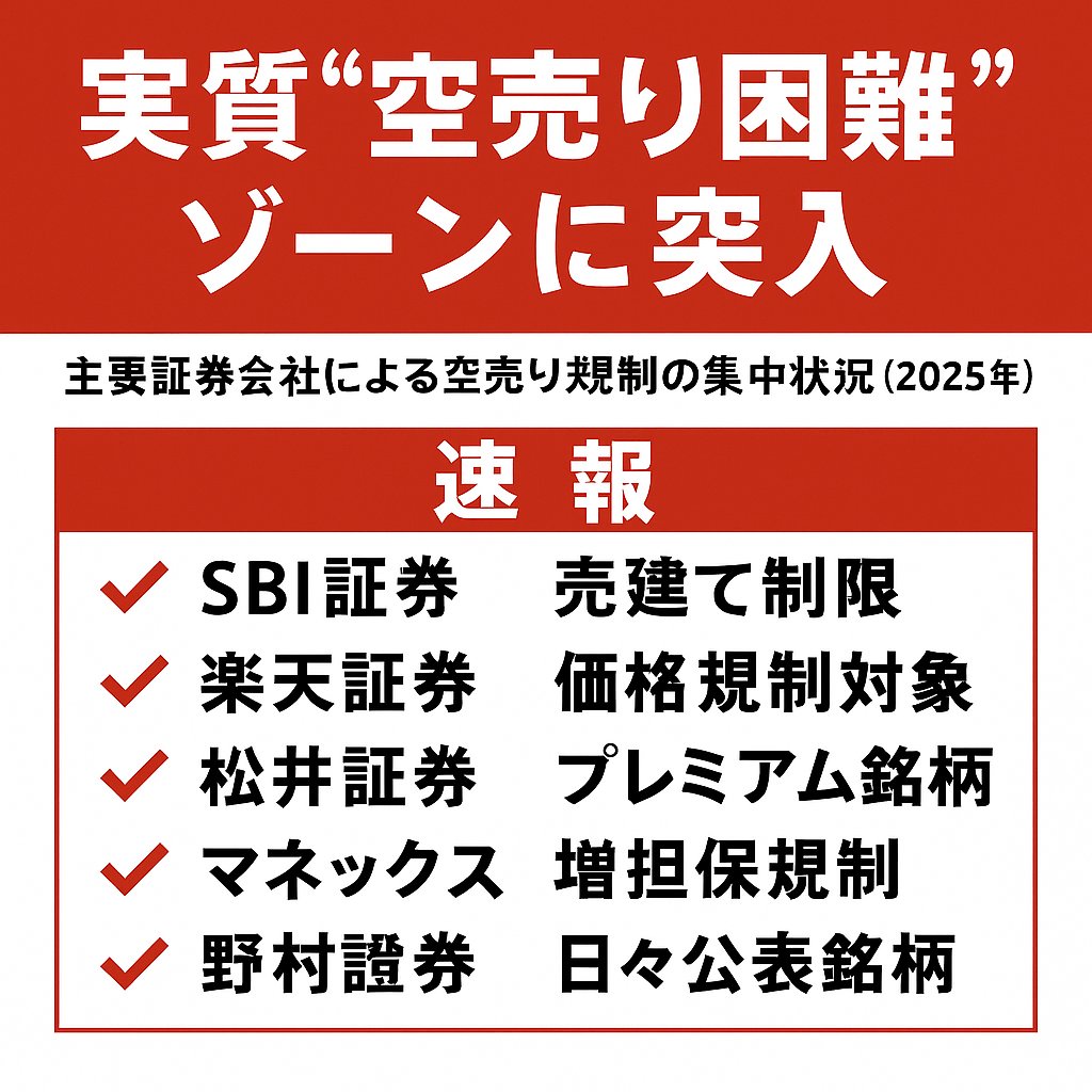 📢社長よりご報告（2025年5月11日現在）】 『売れるネット広告社グループ（証券コード：9235）』に関して、  主要証券会社において、『空売り規制』が適用されました‼️👍👍👍 🔒 空売り関連の規制状況（確認済情報ベース）  ○SBI証券：制度信用・一般信用ともに売建て制限 ...