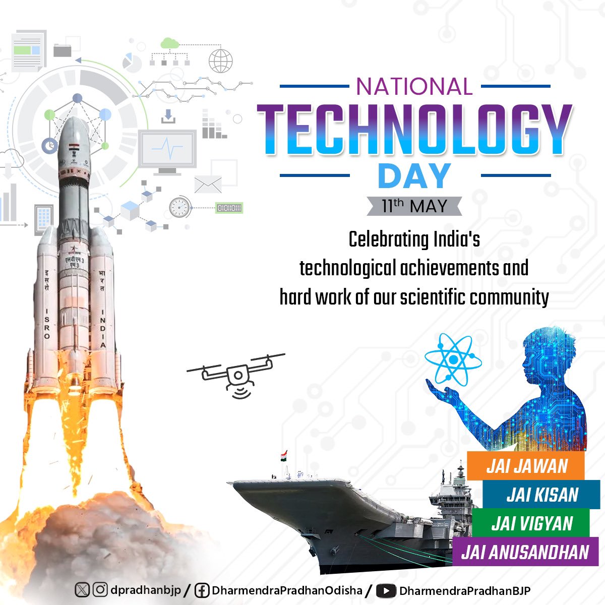 dpradhanbjp's tweet image. Greetings on #NationalTechnologyDay. The talent hard work and tenacity of our scientists, researchers, innovators and entrepreneurs is catalysing new India’s techade. 

From Pokharan to Chandrayan, our technological breakthroughs have opened new avenues for global innovation. May…
