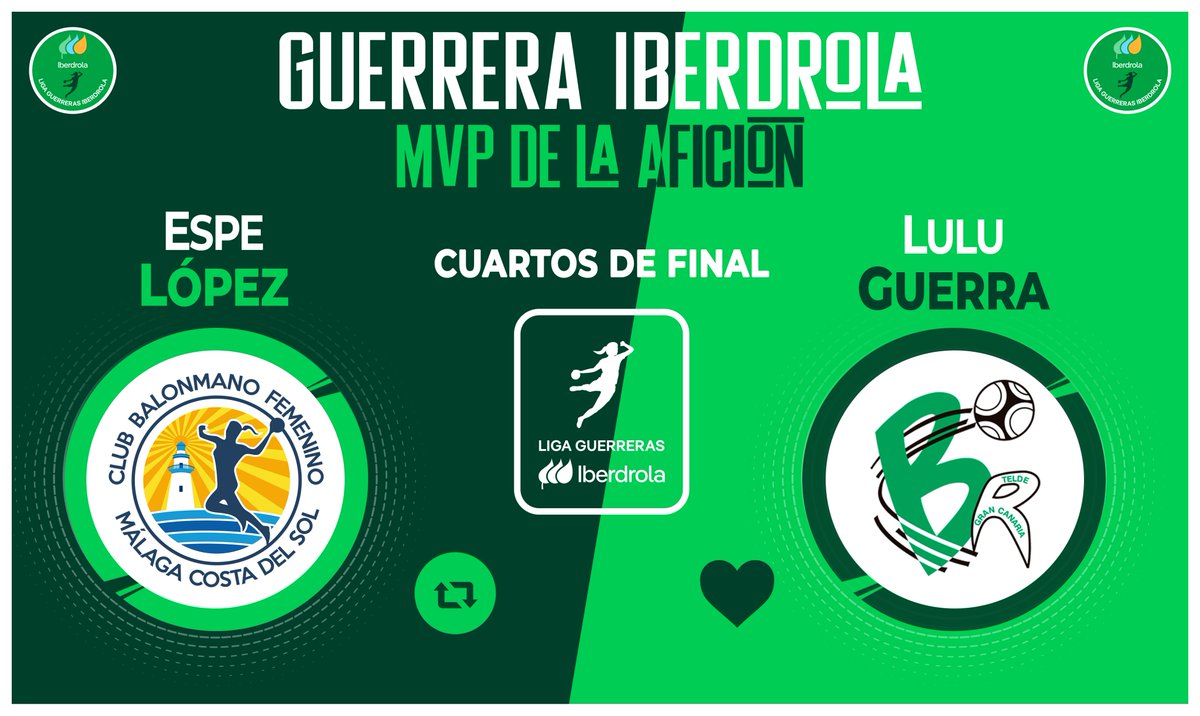 Liga Guerreras Iberdrola (@iberdroladhf) on Twitter photo ⭐ ¡Vota ya para elegir a la #GuerreraIberdrola de los cuartos de final en la #LigaGuerrerasIberdrola!
🆚 <a href="/BMMalagaCosta/">Costa del Sol Málaga</a> : <a href="/BMRemudas/">Rocasa Gran Canaria</a>
♻️ RT: <a href="/especuqui71/">Especuqui7</a>
❤️ Me gusta: <a href="/luluguerra13/">lulu guerra</a>
#⃣ #Balonmano #SheLovesHandball ⭐ ¡Vota ya para elegir a la #GuerreraIberdrola de los cuartos de final en la #LigaGuerrerasIberdrola!
🆚 <a href="/BMMalagaCosta/">Costa del Sol Málaga</a> : <a href="/BMRemudas/">Rocasa Gran Canaria</a>
♻️ RT: <a href="/especuqui71/">Especuqui7</a>
❤️ Me gusta: <a href="/luluguerra13/">lulu guerra</a>
#⃣ #Balonmano #SheLovesHandball