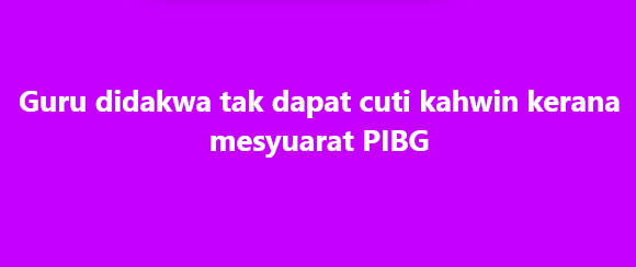 SinarOnline's tweet photo. Guru tak dapat cuti kahwin kerana mesyuarat PIBG

SEREMBAN – Seorang guru didakwa tidak dapat meraikan hari bahagianya  bersama pasangan selepas dikatakan tidak mendapat cuti kahwin kerana  perlu menghadiri mesyuarat Persatuan Ibu Bapa dan Guru (PIBG).

Kisah  itu dikongsikan oleh seorang pengguna media sosial, joseibaraazmi, di  aplikasi X pada Sabtu, yang menceritakan situasi ibunya hadir ke sebuah  majlis perkahwinan tanpa kehadiran pengantin di Sabak Bernam.

#sinarharian #guru #cutikahwin