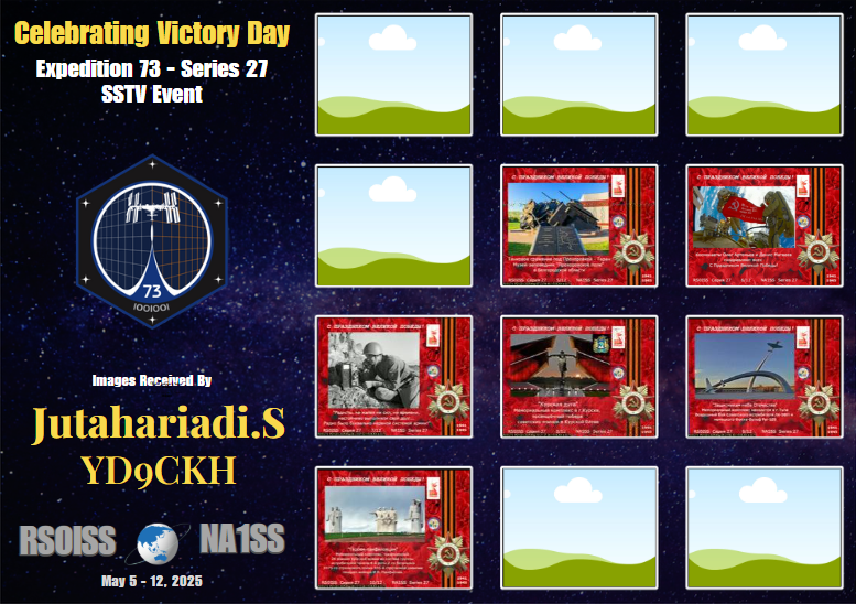 Missed #SSTV images no. 1-4,11,12.
It's not broadcast over my QTH, OI71.
#Expedition73 #Series27 #VictoryDay