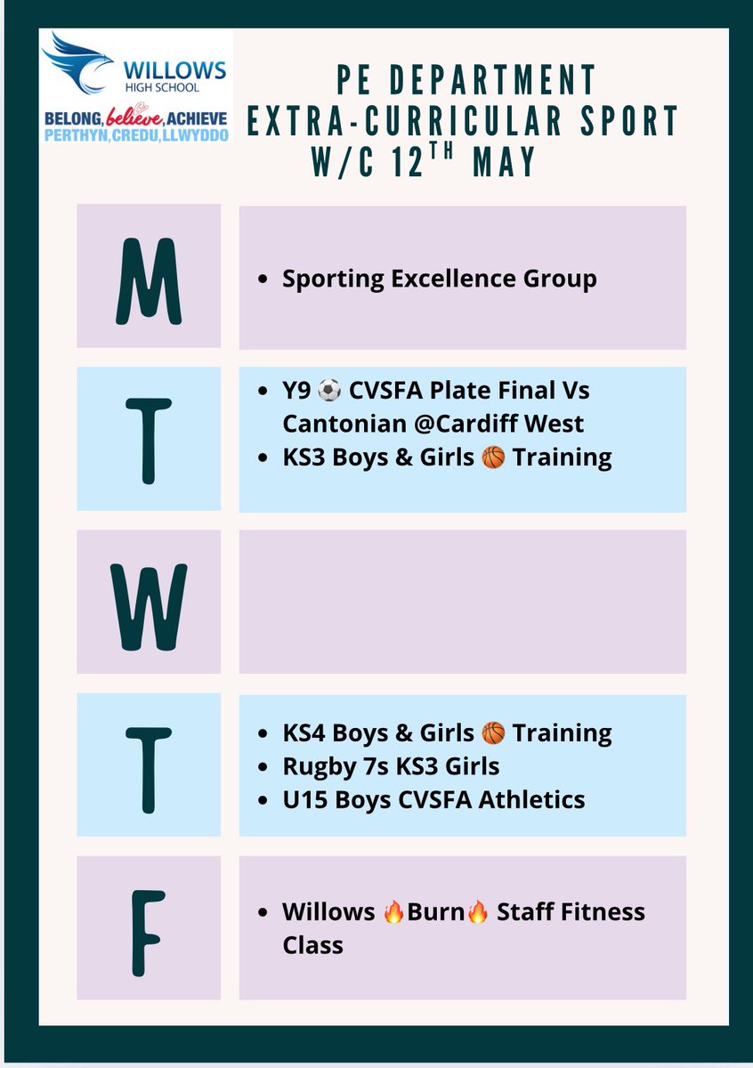Jack Smith (@mrjackliamsmith) on Twitter photo Huge week ahead for our Y9 boys β½οΈ team contesting the <a href="/CVSFA/">Cardiff & Vale Schools & Colleges FA</a> Plate Final, as well as our other usual offerings of extra-curricular sport <a href="/willowshigh/">Willows High School</a> <a href="/PEWillows/">Willows PE</a> Huge week ahead for our Y9 boys β½οΈ team contesting the <a href="/CVSFA/">Cardiff & Vale Schools & Colleges FA</a> Plate Final, as well as our other usual offerings of extra-curricular sport <a href="/willowshigh/">Willows High School</a> <a href="/PEWillows/">Willows PE</a>