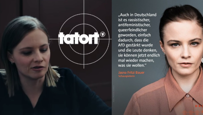 Sonntag #tatort Bremen in den Zwangsmedien.

Die Schauspielerin muss vorher erstmal gegen Opposition hetzen?
Bedingung für die Rolle?