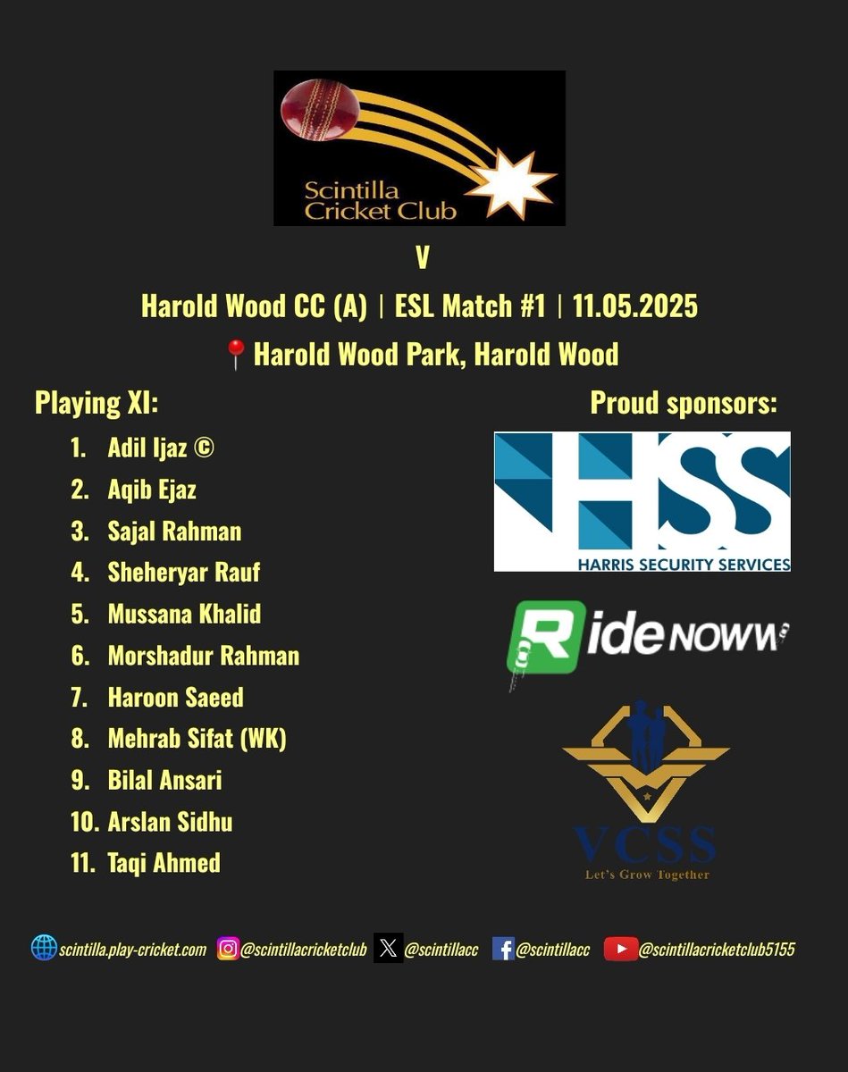 Scintilla CC🏏 (@scintillacc) on Twitter photo 1st <a href="/EssexSunCricket/">Essex Sunday League</a> clash v <a href="/HaroldWoodCC/">Harold Wood CC</a> (A) <a href="/EssexCCB/">Essex Cricket in the Community</a> supported by <a href="/vcss_uk/">V Connect Security Services</a> Ridenoww & Harris Security Services 1st <a href="/EssexSunCricket/">Essex Sunday League</a> clash v <a href="/HaroldWoodCC/">Harold Wood CC</a> (A) <a href="/EssexCCB/">Essex Cricket in the Community</a> supported by <a href="/vcss_uk/">V Connect Security Services</a> Ridenoww & Harris Security Services