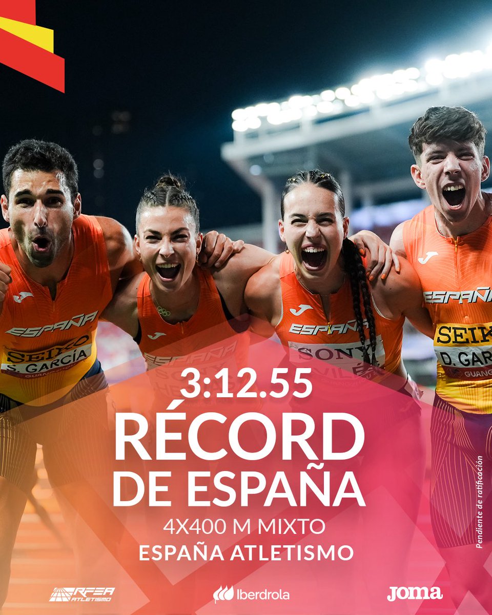 LO HICIERON Y DE QUÉ MANERA ✨

RÉCORD DE 🇪🇸 que les vale el BILLETE PARA <a href="/WATokyo25/">東京2025世界陸上/World Athletics Championships Tokyo 25</a> ‼️

Ganando su serie con autoridad, el equipazo de 4x400m mixto 🚺🚹 nos ha regalado un CARRERÓN

Ronda 2 #WorldRelays:

👉🏼 1º Serie 1 ⏱️ 3:12.55 WQ y REsp 💥 (anterior 3:13.29 en 2021)

📺