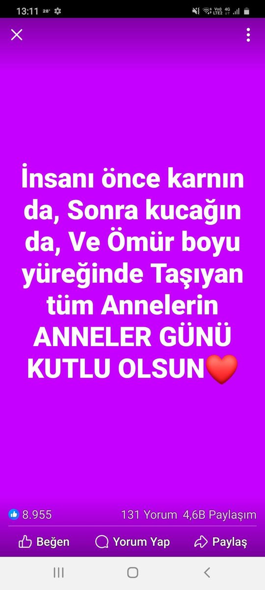 Başta şehit annelerimiz olmak üzere, Benim Annem Çocuklarım ,ın Annesi Torunlarım ‘ın Anneleri Yegenlerim ‘in Anneleri 
Bütün annelerimizin Anneler Günü’nü kutluyor; 
Hepsine Sağlık, Mutluluk ve Huzur içinde geçirecekleri uzun ömürler diliyoruz..
#ANNELERGÜNÜ
#MUTLUGÜN