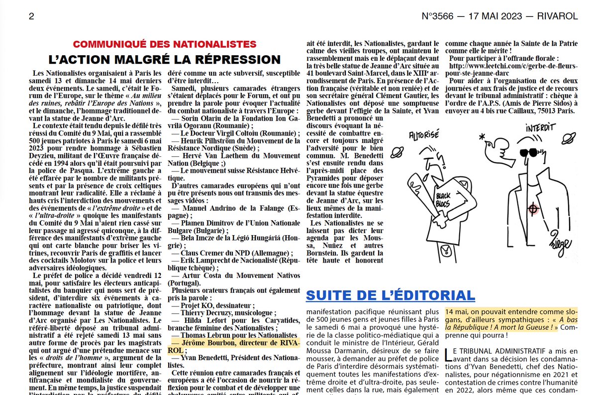 Stop_Rivarol's tweet image. "A bas la République, à mort la Gueuse !"
Des années que #Rivarol soutient les appels à l’insurrection des nationalistes révolutionnaires #cm9.
L212-1 du code de la sécurité intérieure, @EmmanuelMacron @GDarmanin @parquetdeParis @auroreberge, décrétez sa dissolution. #StopRivarol