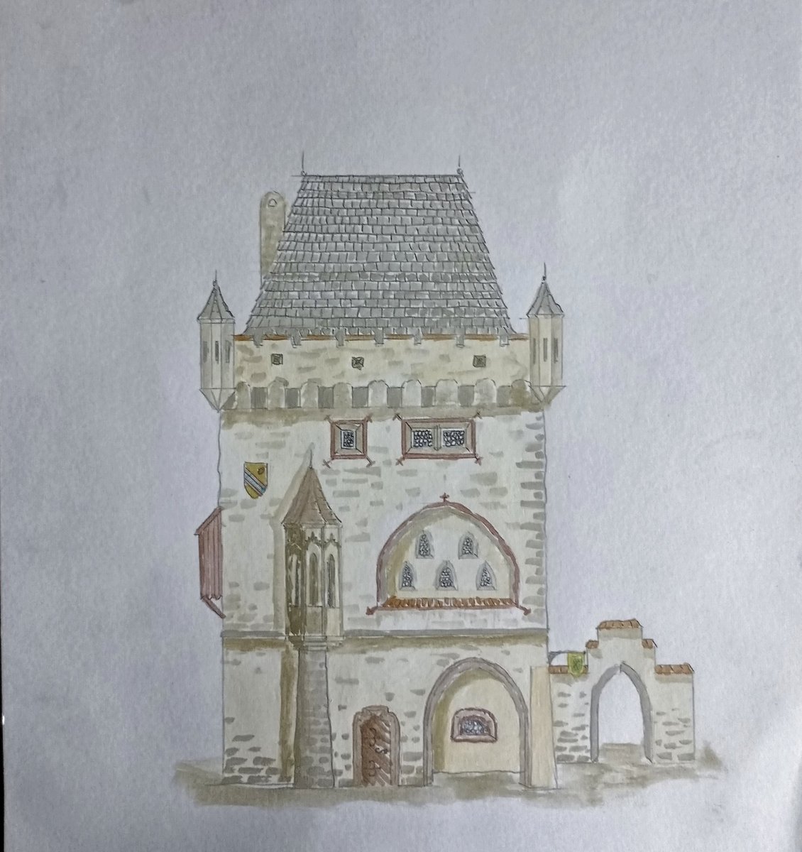 wojczym's tweet image. Gothic house from the late Middle Ages. Made with watercolors. #architecture #watercolor @ClippyMagic