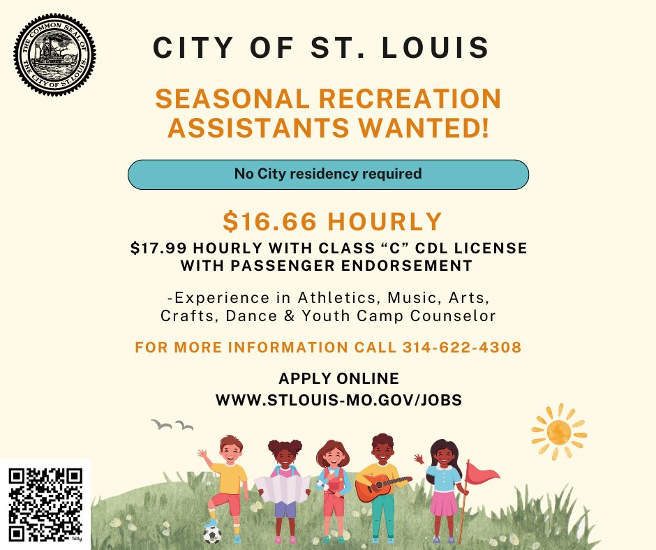 If you love sports, music, arts, crafts, dance, and human interaction, we could use you as a recreation assistant this summer! 

Apply now!

careers.stlouis-mo.gov/careersection/…