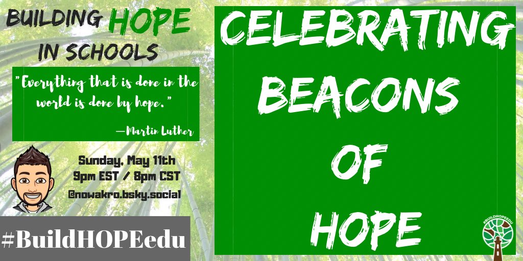 Join us tonight, Sunday, May 11th @ 9pm EST/8pm CST for #BuildHOPEedu on #BlueSky as we begin our week and celebrate milestones. 

As we mark our 300th chat and 5 years of community, let us talk about Celebrating Beacons of HOPE!

#edchat #CodeBreaker #sunchat #teachpos