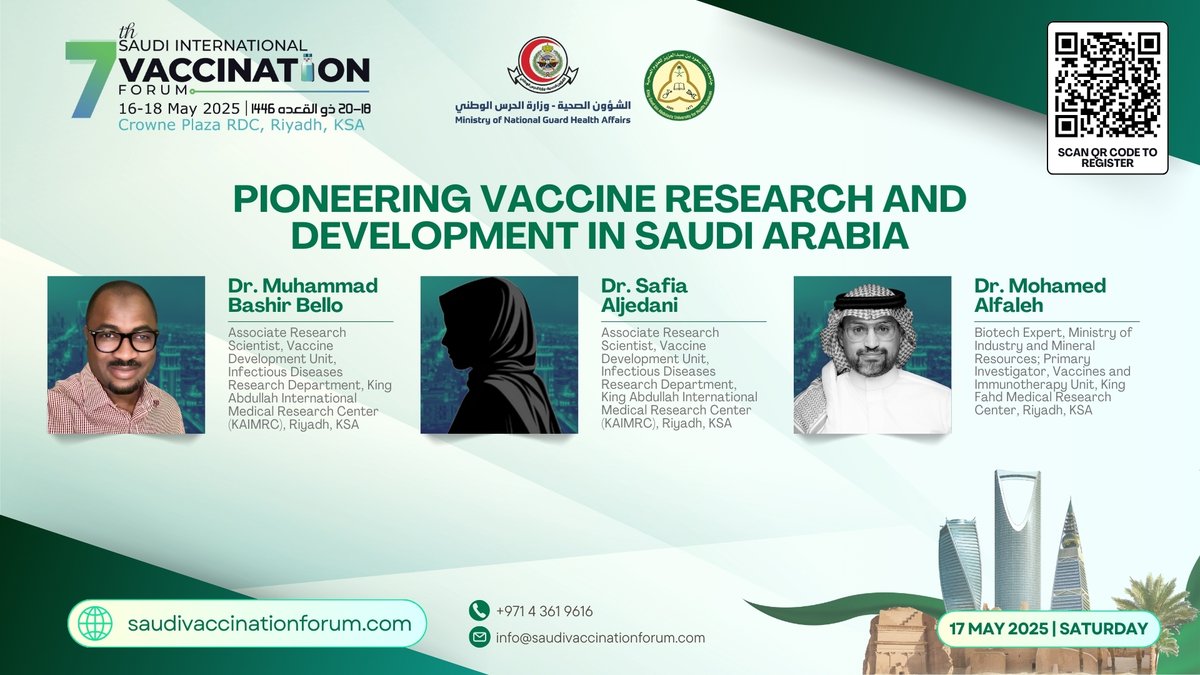Join us for an inspiring session at the Saudi Vaccination Forum 2025, where we will explore groundbreaking vaccine research and innovations shaping the future of global health.

🌐 Visit Website: www.saudivaccinationforum
📌 Register Now: bit.ly/4iQTVlJ