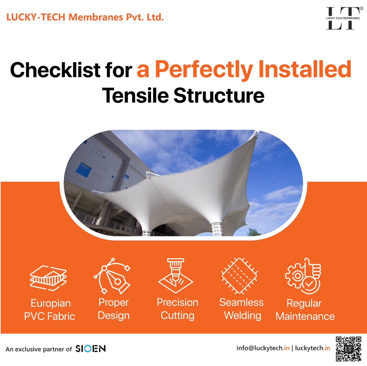 LUCKYTECH_LT's tweet image. Want a perfectly installed tensile structure?
European PVC Fabric
Proper Design
Precision Cutting
Seamless Welding
Regular Maintenance

📞 Contact us:
📧 info@luckytech.in
📝 zfrmz.com/zttMwR98Sqp92x…

#TensileStructure #PVCFabric #FabricArchitecture #LuckyTech #Sioen
