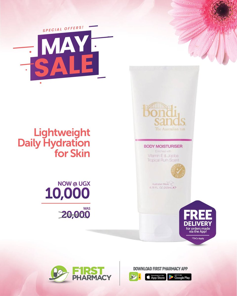 Life’s too short to wear moisturizer that feels pasty &amp; sticky. Get the Bondi Sands Body Lightweight Moisturizer for your skin at only UGX 10,000!
 
Order using the First Pharmacy app.
App: Android: bit.ly/3yprdGa 
iOS: apple.co/3RpWMGG
#BondiSands #Moisturizer