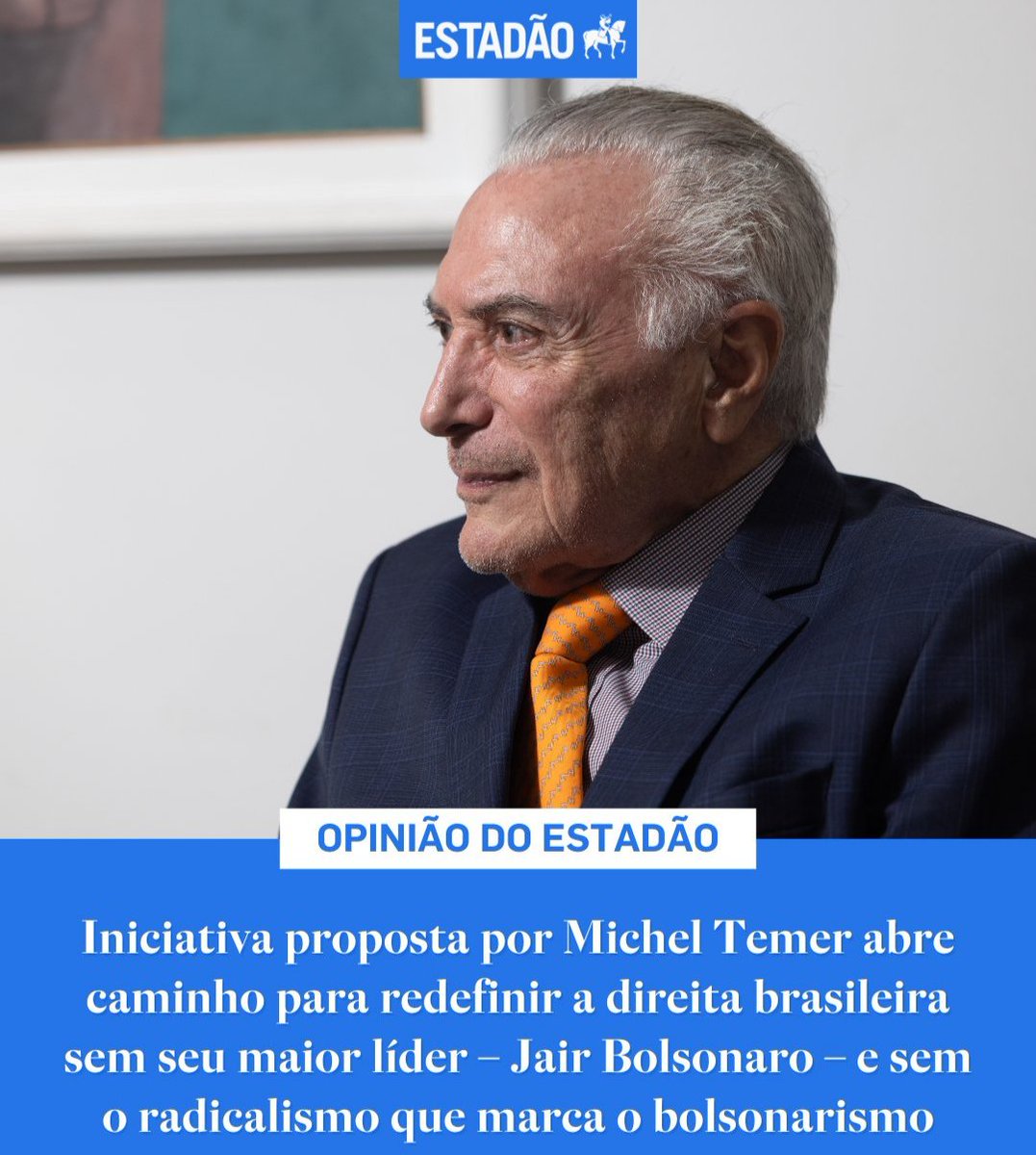 eleicoesempauta's tweet image. 🇧🇷 EDITORIAL ESTADÃO: "Uma luz à direita".

Para o jornal: O movimento de Temer, de unir Tarcísio (SP), Eduardo Leite (RS), Ronaldo Caiado (GO), Zema (MG) e Ratinho (PR), pode consolidar o que se espera de uma direita adequada aos novos tempos: democrática, republicana, moderada,…