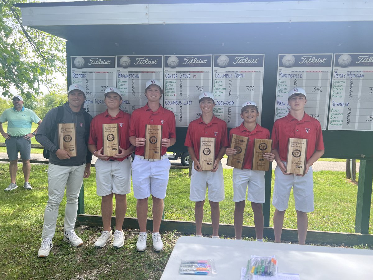 🔴⚪️Bloomington N. Invite Champs⚪️🔴

CG - 302

Jake Hardin - 72 (2nd)
Justin Duffie - 76
Gabe Baxter - 77
Drew Carlson - 77
LJ Brennan - 79

Great team win and great playing by freshman Jake Hardin who had 🐥🐥🐥🐥🐥 in a row during his round!