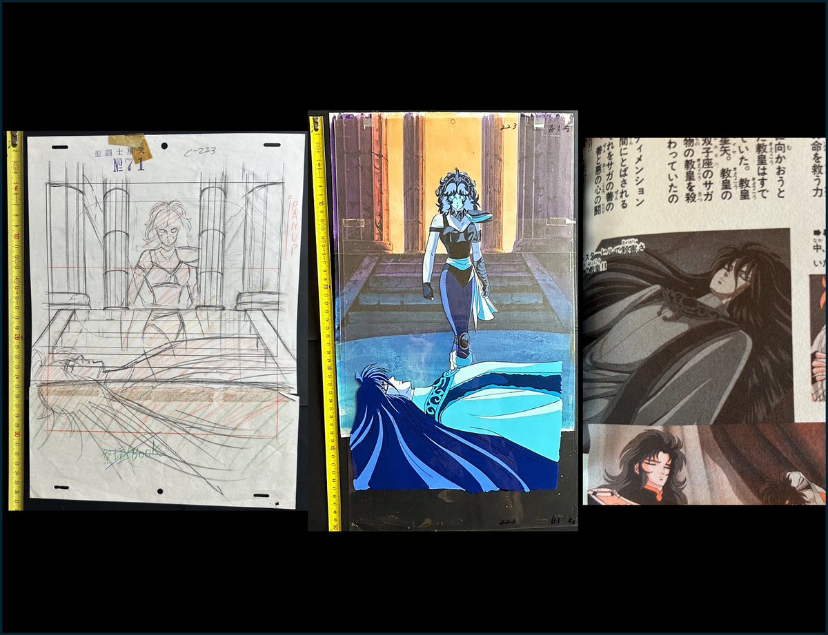AlberickOdin's tweet photo. 🔥Saint Seiya original cel #ToeiAnimations 🔥
🏛️ personal collection ep 71 : oversize cel 50cm x 27cm, matching background, layout 🦅 Marin discovers the dead body of Pope Ares, younger brother and replacement of the Pope, killed by Saga who then usurped the role of the pope ✨
#SaintSeiya #michihimeno  #shingoaraki   #masamikurumada   #animecel #聖闘士星矢 #esakuinoue