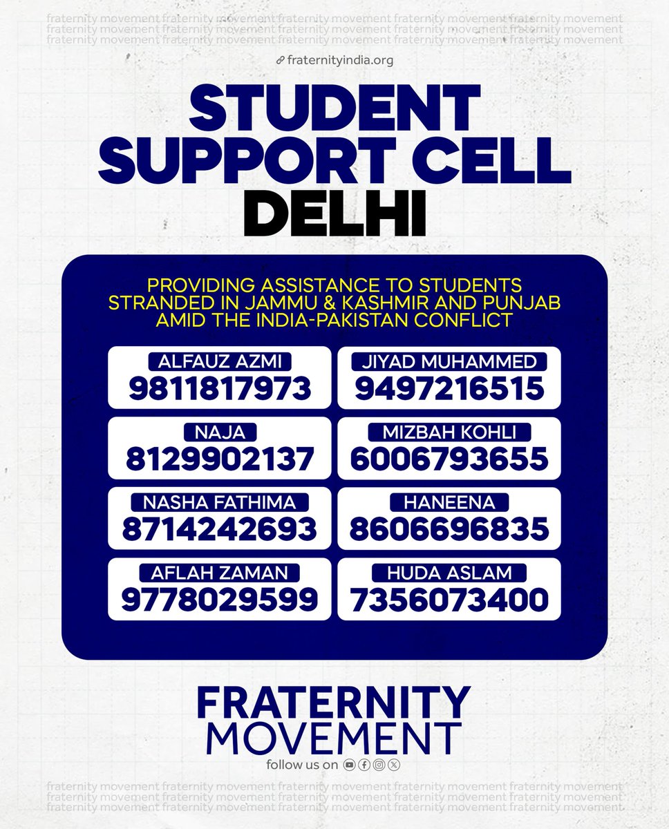 STUDENT SUPPORT CELL, DELHI
Providing Assistance to Students Stranded in Jammu &amp; Kashmir and Punjab Amid the India-Pakistan Conflict