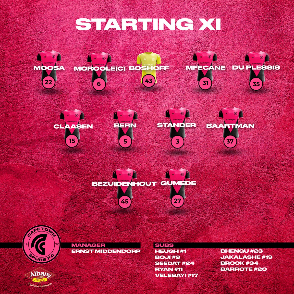 CapeTownSpursFC's tweet image. STARTING LINE-UP AGAINST HUNGRY LIONS! 🛡️