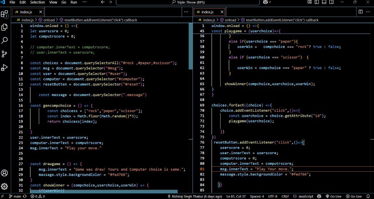 RishirajSingh_X's tweet image. "Practicing DOM manipulation / events / logic building — built 2 mini projects using JavaScript, HTML & CSS.
JavaScript is truly the magic wand of the web 🪄
#JavaScript #FrontendDev #MiniProjects #CodeNewbie #WebDevelopment #JSProjects #DevCommunity #SelfTaughtDev