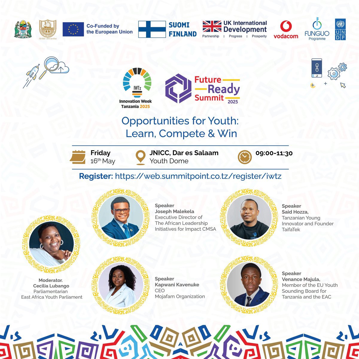 Hey youth! Want to win prizes while learning about scholarships, internships &amp; policy influence?
Join EU-YSB Tanzania at #InnovationWeek2025!
“Compete &amp; Win!” 🏆
Games | Pitches | Prizes | Youth opps
Fri, May 16 | 9–11am | JNICC Youth Dome
Sign up: innovationweektanzania.org 🙌