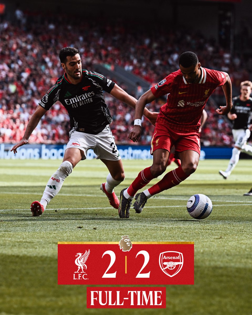 Points shared 🔴 

#EPL | #LIVARS | #YNWA
🔄 <a href="/LFC/">Liverpool FC</a>