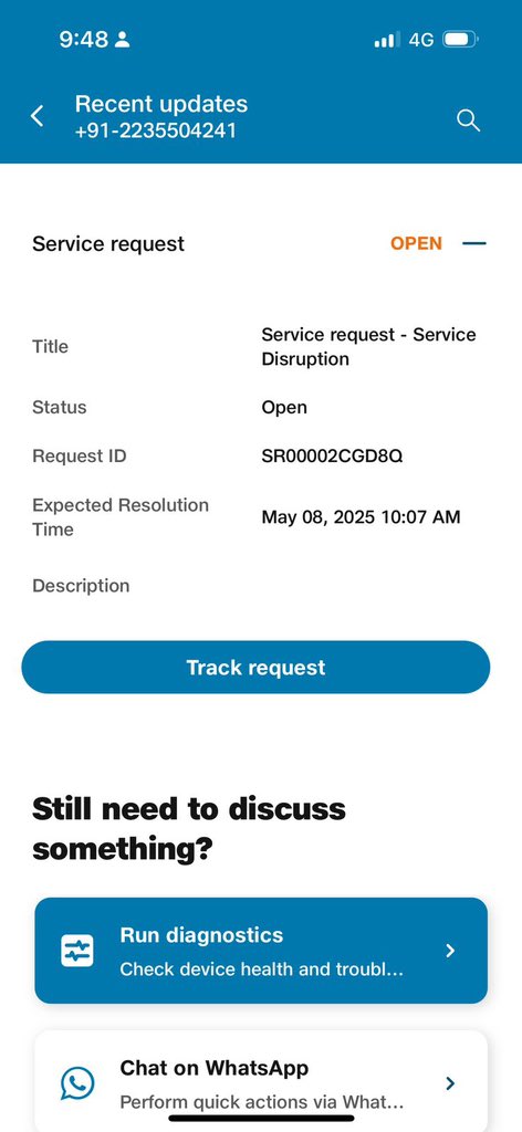Hi <a href="/reliancejio/">Reliance Jio</a> our internet has been off since Wednesday (7th May). First complaint lodged on Thurs morning since Jio service guy from area assured it would start by Wednesday night itself which didn’t happen eventually. Today is Sunday night, 4th day of no internet. On (1/5)