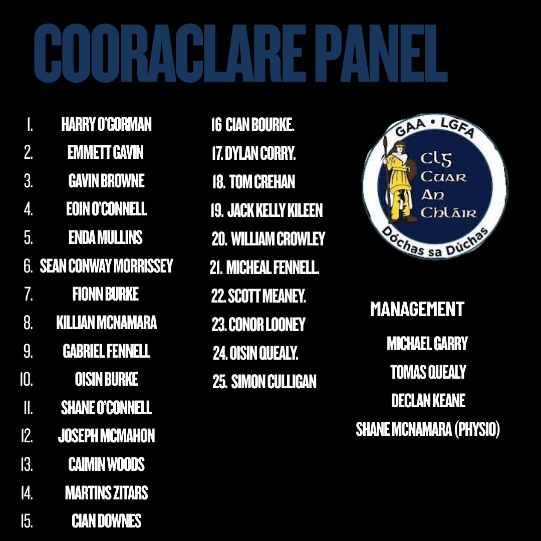 U18A League Final will take place this Wednesday evening at 7.30 pm in Cooraclare 👏🏼 best of luck to all involved