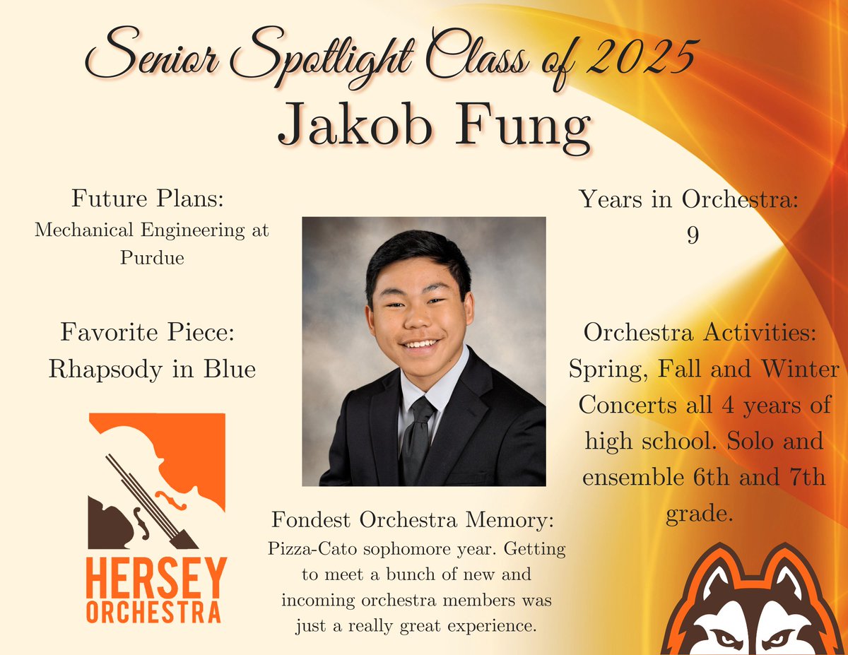 Congratulations to our next 2025 Senior Spotlight: Jakob Fung! (Senior Violinist) We are so proud of your commitment to the Symphony orchestra.
