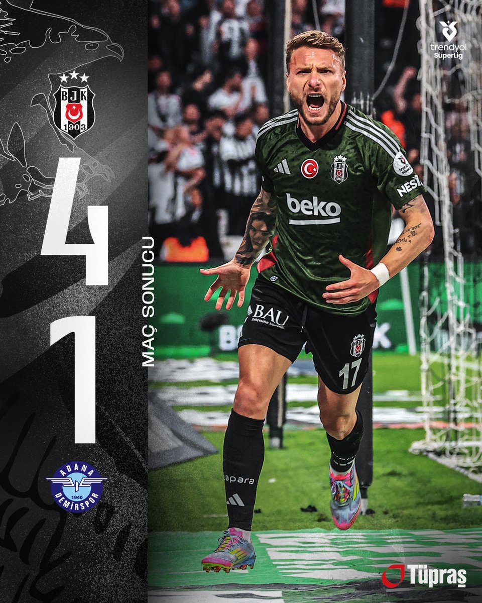 MAÇ SONUCU | Trendyol Süper Lig'in 35. haftasında Adana Demirspor'u 4-1 mağlup ediyoruz. 💪

⚽ 29’ Rafa Silva
⚽ 44’ Rashica
⚽ 62’ Immobile
⚽ 83’ Joao Mario

#BJKvADS [4-1]