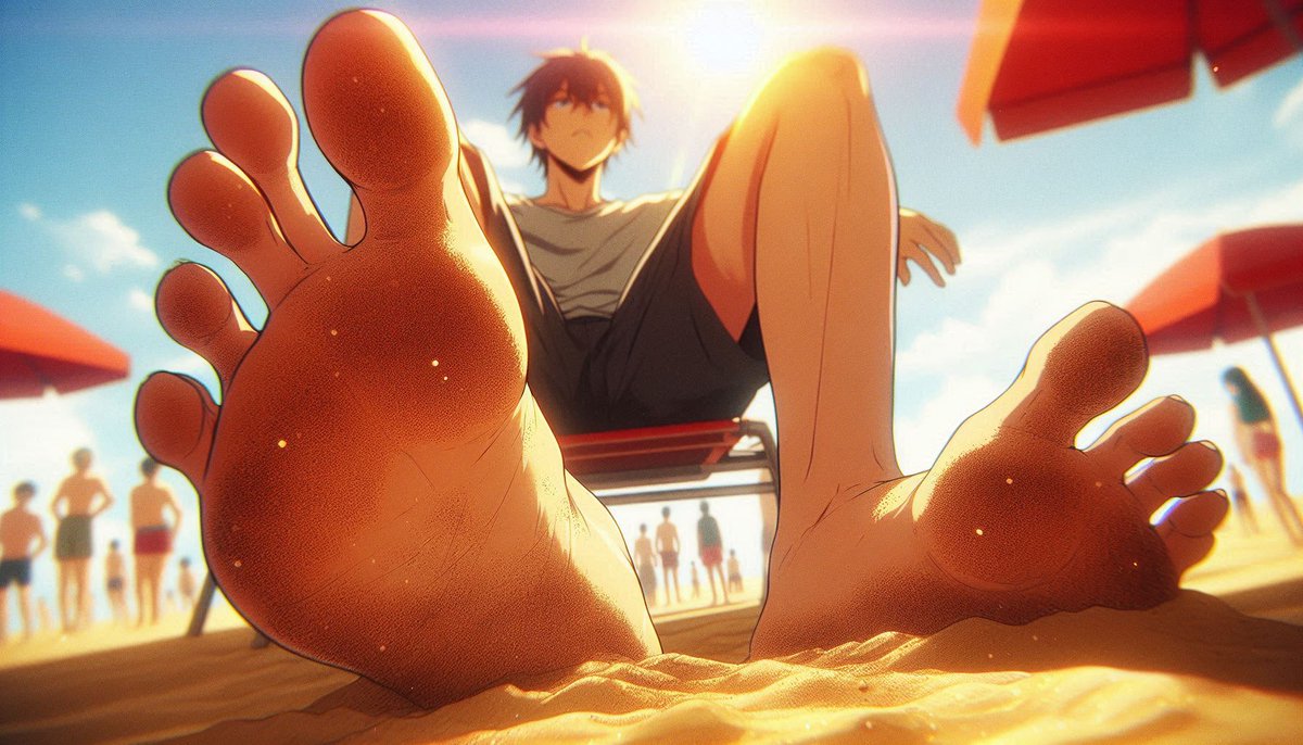 POV #4 🏖️
"I look up. My friend’s toes wiggle lazily. Every movement freezes me. I’m alone, naked, on burning ground, before two giant feet that could crush me without him even knowing I’m there..."

#AIart #sizetwitter #giantboy #macrophile